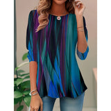 Blusa de mujer – Corte holgado – Estampado abstracto – Mangas 3/4 – Tejido ligero y transpirable