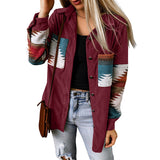 Chaqueta tipo cárdigan para mujer – Corte holgado – Estampado azteca – Abotonada – Pana