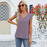 Blusa de mujer – Tejido transpirable y fluido – Corte holgado – Mangas con volantes – Cuello en pico