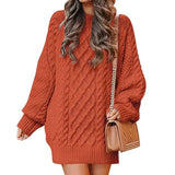 Vestido de suéter para mujer – Corte extragrande – Punto trenzado – Largo hasta la rodilla – Mangas largas