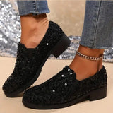 Mocasines de mujer – Tejido suave – Lentejuelas brillantes – Punta redonda – Suela plana
