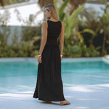 Vestido sin mangas de mujer – Corte entallado – Cintura fruncida – Largo – Tejido ligero