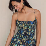 Vestido de verano para mujer – Algodón ligero – Cintura fruncida – Tirantes finos – Bajo con volantes