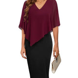Vestido de mujer – Corte entallado – Escote en pico – Tejido fluido – Largo midi elegante