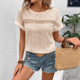 Carmela - Camiseta de mujer - Encaje hueco - Cuello redondo - Mangas murciélago