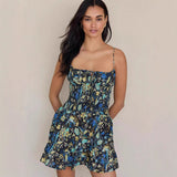 Vestido de verano para mujer – Algodón ligero – Cintura fruncida – Tirantes finos – Bajo con volantes