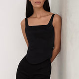 Camiseta de tirantes para mujer – Corte ajustado – Estilo corsé estructurado – Escote cuadrado – Corta