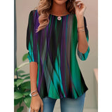 Blusa de mujer – Corte holgado – Estampado abstracto – Mangas 3/4 – Tejido ligero y transpirable