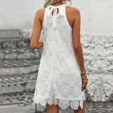 Minivestido de mujer – Encaje de crochet – Cuello halter – Corte holgado sin mangas
