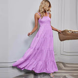 Vestido largo de mujer – Algodón ligero – Cuerpo fruncido – Falda evasé con volantes – Tirantes finos