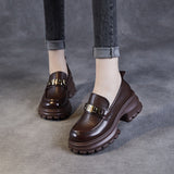 Mocasines de mujer – Piel auténtica – Suela de plataforma – Cadena metálica moderna