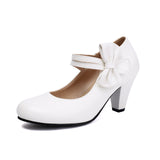 Zapatos de tacón de mujer – Punta cerrada – Doble tira – Lazo elegante