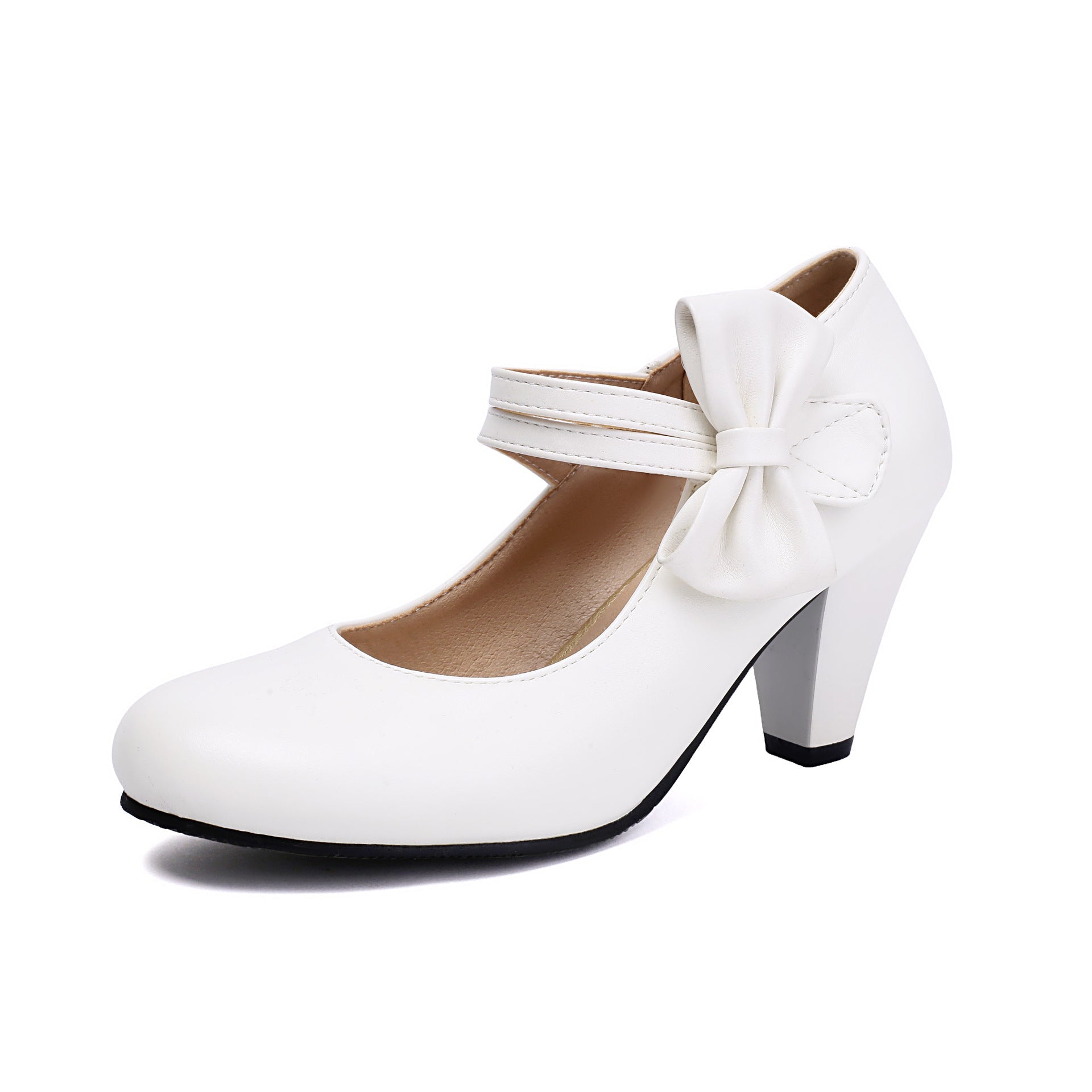Zapatos de tacón de mujer – Punta cerrada – Doble tira – Lazo elegante