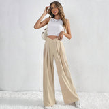Pantalón ancho de mujer – Cintura alta – Tejido ligero – Corte fluido con pliegues y bolsillos