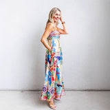 Vestido largo de mujer – Tirantes finos – Corte evasé – Cintura alta – Tejido ligero
