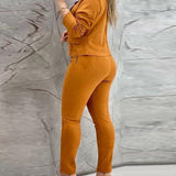 Conjunto de dos piezas para mujer - Tejido elástico - Corte ajustado - Cuello alto - Mangas largas