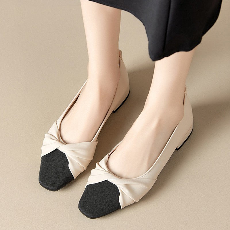 Zapatos de tacón bajo para mujer – Piel suave – Punta puntiaguda – Elegante tira retorcida