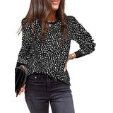 Camiseta de manga larga para mujer – Corte holgado – Estampado de lunares – Tejido suave y transpirable