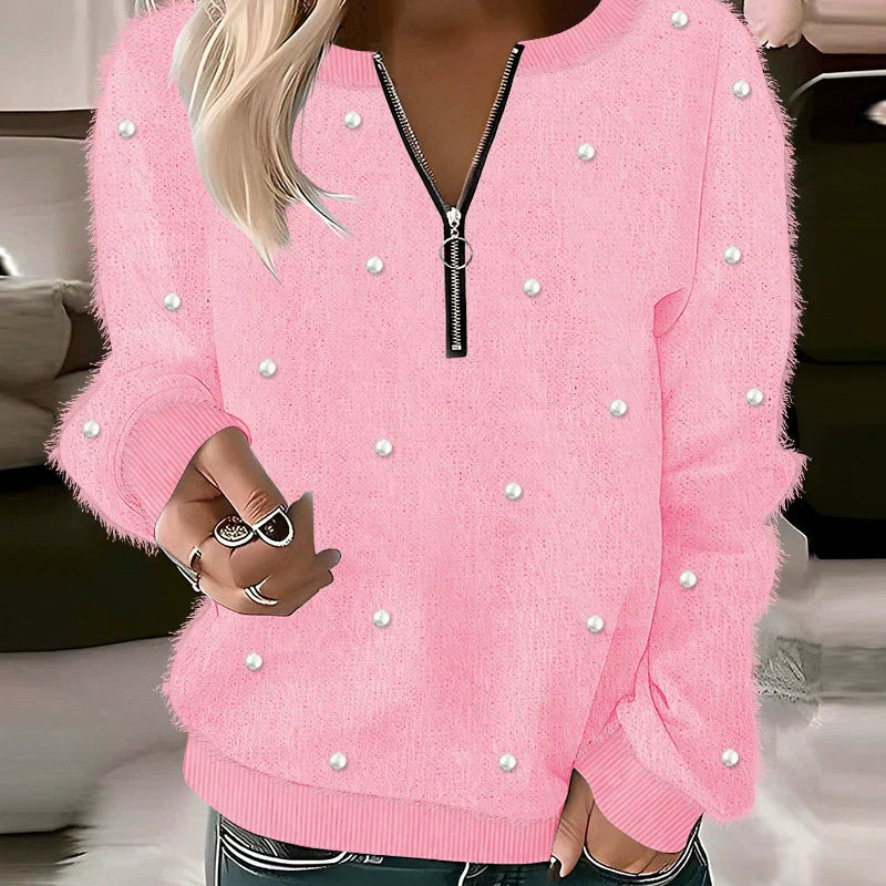 Sudadera de mujer - Punto texturizado - Corte holgado - Cuello con cremallera - Mangas largas