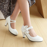 Zapatos de tacón de mujer – Punta cerrada – Doble tira – Lazo elegante