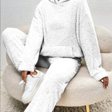 Conjunto de dos piezas para mujer: sudadera con capucha extragrande, pantalón ancho y tejido de felpa suave.