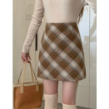 Falda de lana a cuadros de talle alto de talla grande