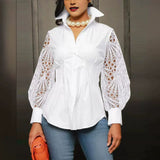 Blusa de mujer - Tejido - Cuello alto - Mangas abullonadas de encaje