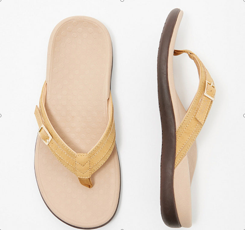 Sandalias planas para mujer – Estilo chancla – Plantilla ortopédica – Hebillas ajustables
