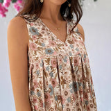 Vestido floral sin mangas con escote en V para mujer - Corte fluido en forma de A