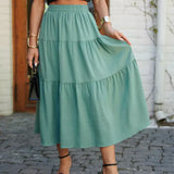 Falda midi de mujer – Corte fluido – Cintura elástica – Estampado floral – Volantes
