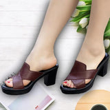 Sandalias de tacón para mujer – Piel auténtica – Tiras cruzadas – Punta abierta – Tacón cuadrado