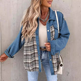 Chaqueta de mujer – Corte oversize – Paneles de mezclilla y cuadros – Mangas largas