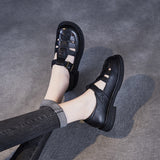 Sandalias de mujer – Piel auténtica – Suela plana cómoda – Diseño calado ajustable