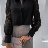 Blusa de mujer – Mangas largas de encaje – Corte estructurado – Cierre con botones