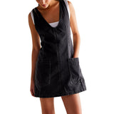 Vestido casual de mujer – Corte evasé – Tejido natural transpirable – Sin mangas – Bolsillos delanteros