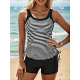 Tankini para mujer – Ajuste ajustable – Rayas náuticas – Escote redondo
