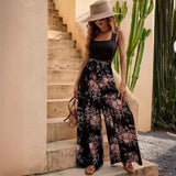 Mono de mujer – Sin mangas – Estampado floral – Cintura con cinturón – Piernas anchas