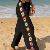 Pantalón de mujer – Corte relajado – Pierna acampanada – Detalle de crochet – Algodón transpirable