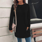 Sudadera de mujer – Corte holgado – Algodón suave – Cuello redondo – Bolsillos en la cadera