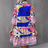 Vestido de corte A para mujer – Corte holgado – Mangas con volantes – Cuello en V – Estampado gráfico