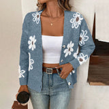 Cárdigan de mujer – Punto de lana – Corte holgado – Estampado jacquard floral – Abotonado