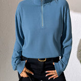 Top de mujer – Suéter informal – Corte holgado – Media cremallera – Mangas largas – Algodón suave