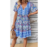 Vestido de mujer – Algodón transpirable – Corte holgado – Estampado con volantes – Mangas cortas