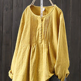 Blusa de mujer - Botones delanteros con detalles plisados - Mangas largas - Corte relajado