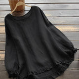 Blusa de mujer – Corte holgado – Mangas largas – Lino de algodón – Volantes elegantes
