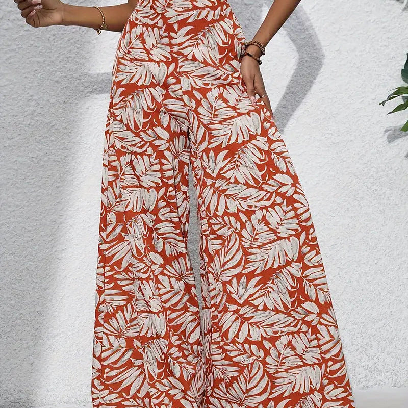 Pantalón ancho de mujer – Cintura alta – Tejido ligero y transpirable – Estampado floral