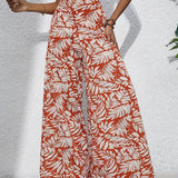 Pantalones anchos para mujer, cintura alta, tejido ligero, elegante estampado floral