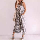 Mono sin mangas para mujer – Estampado de leopardo – Corte holgado – Piernas anchas – Cuello en V