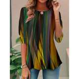 Blusa de mujer – Corte holgado – Estampado abstracto – Mangas 3/4 – Tejido ligero y transpirable