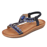 Sandalias de mujer – Suela plana – Tira elástica – Cuentas y cristales boho chic